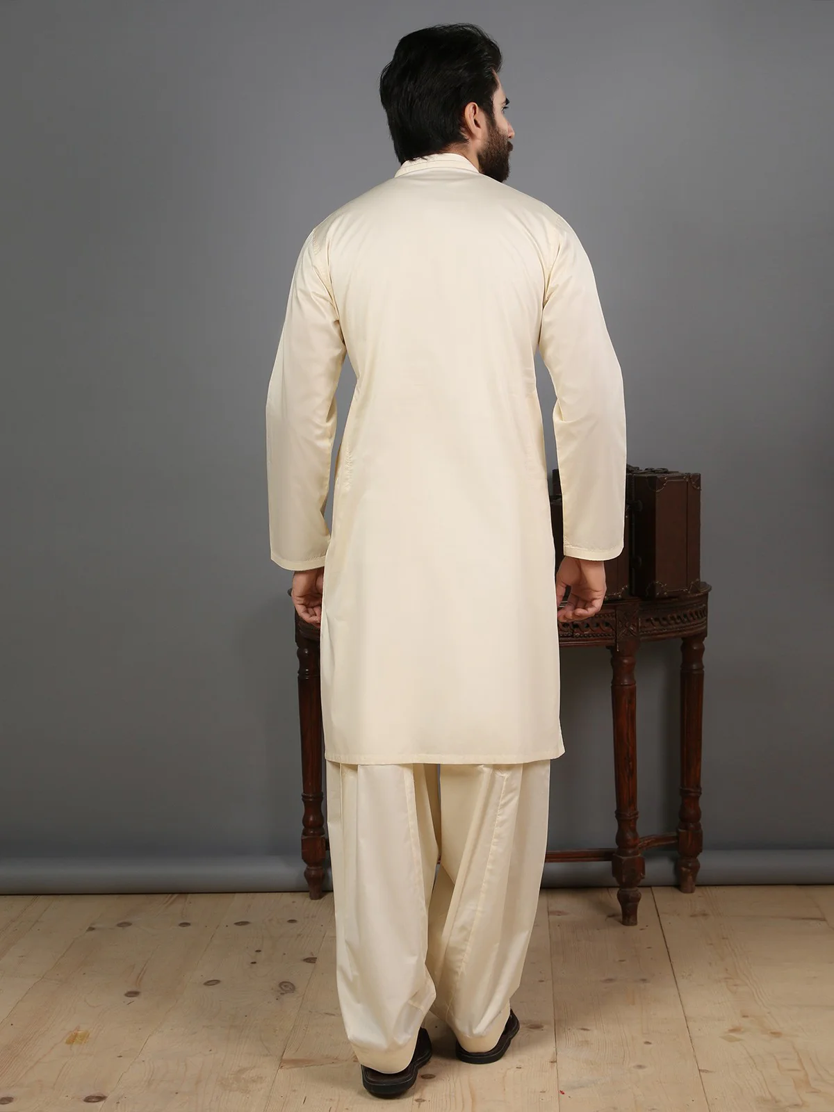 Men's Cream Shalwar Kameez - EMTKS19-019 - Image 3