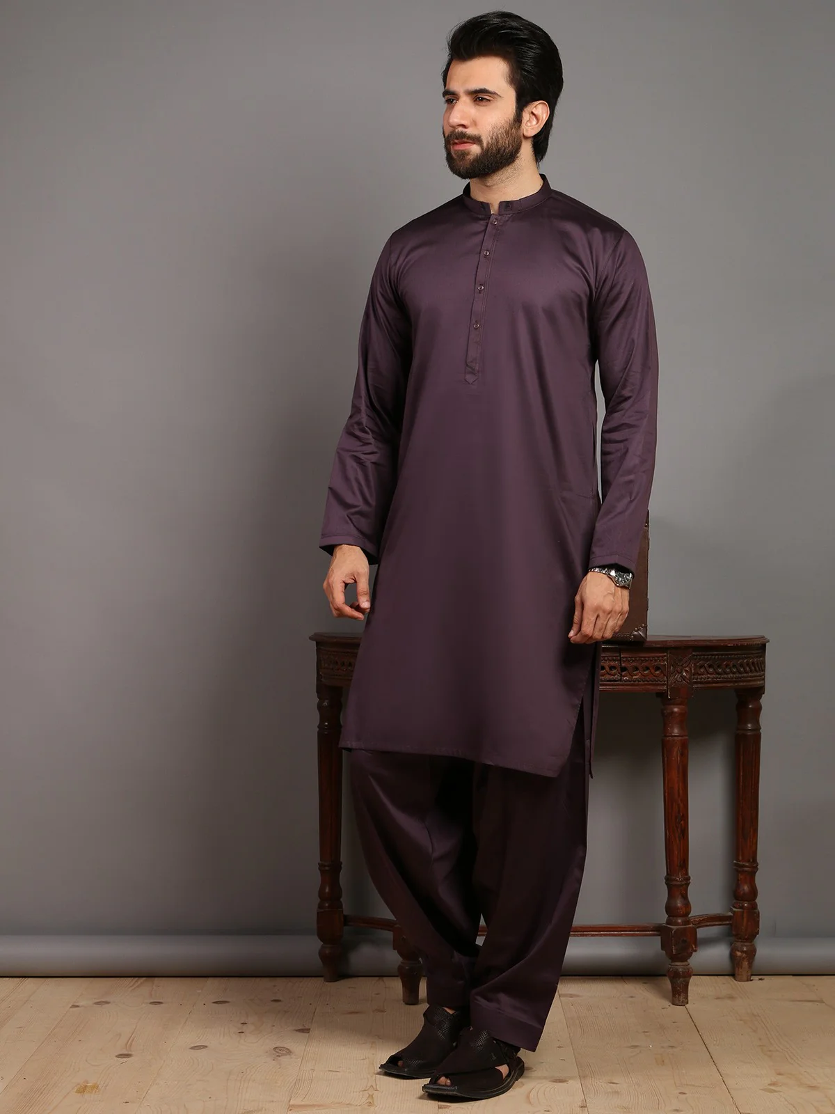 Men's Purple Shalwar Kameez - EMTKS19-020 - Image 2