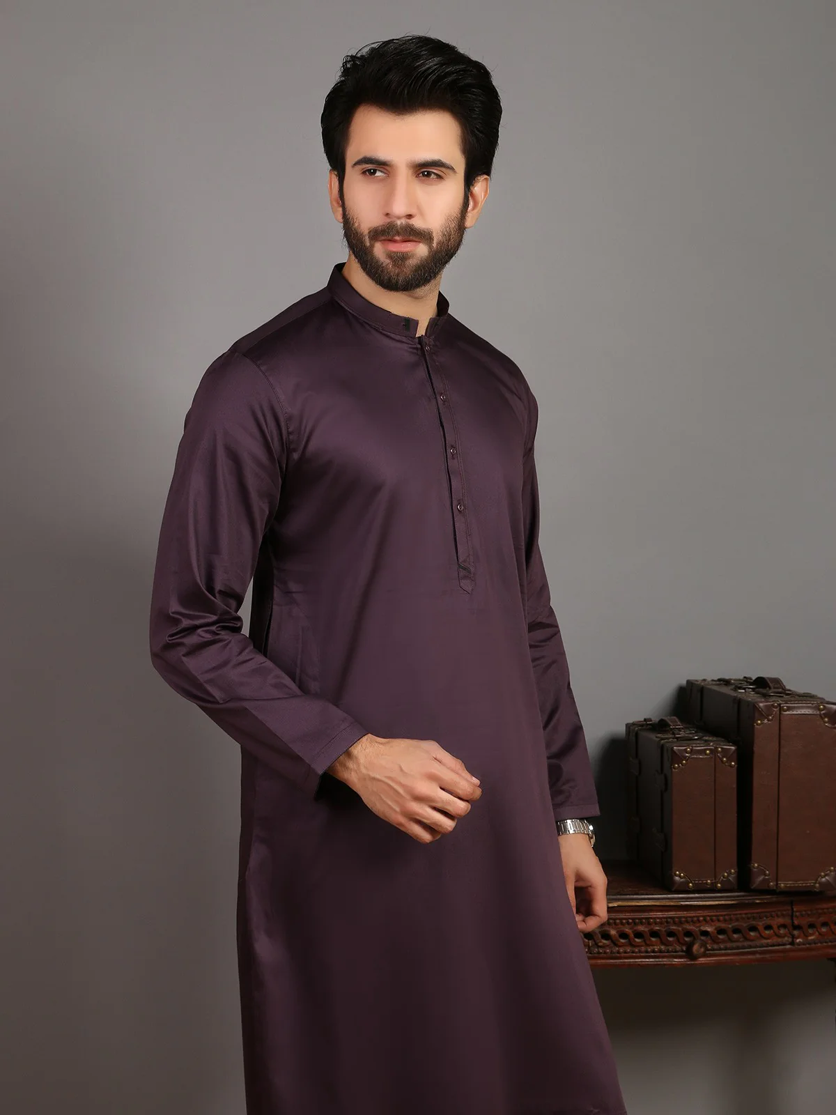 Men's Purple Shalwar Kameez - EMTKS19-020 - Image 4