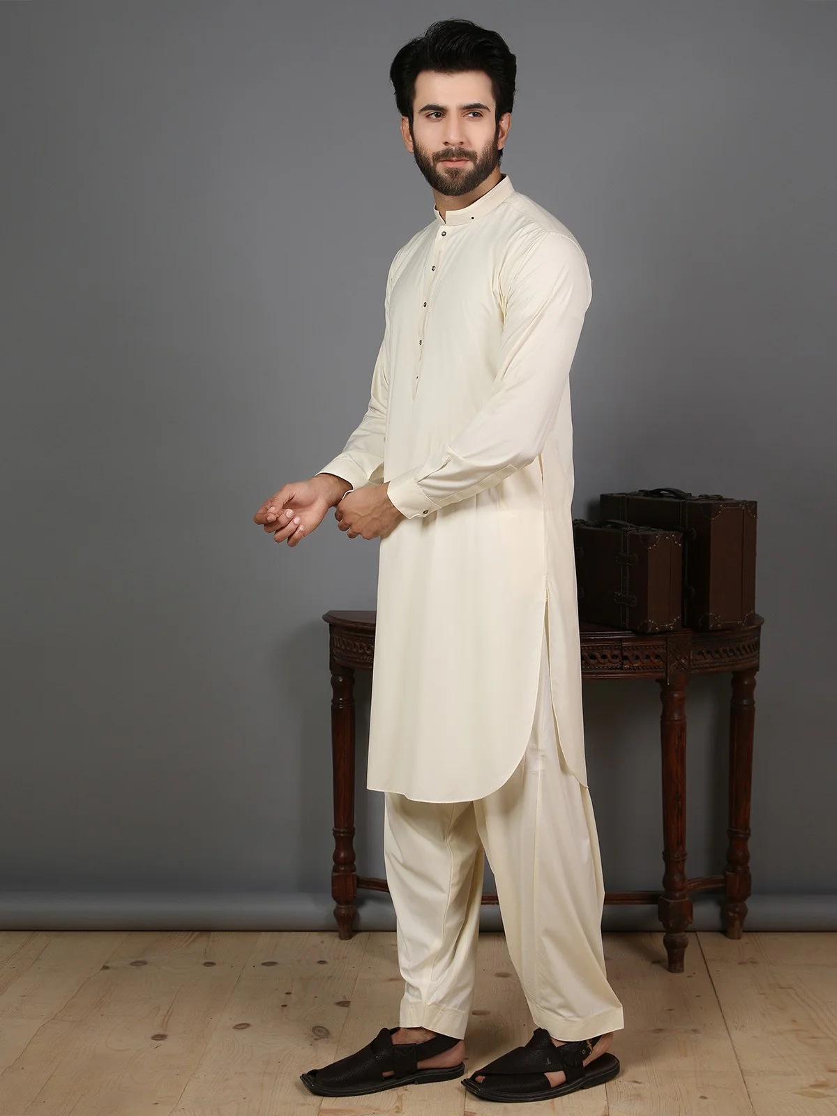 Men's Cream Shalwar Kameez - EMTKS19-021 - Image 2