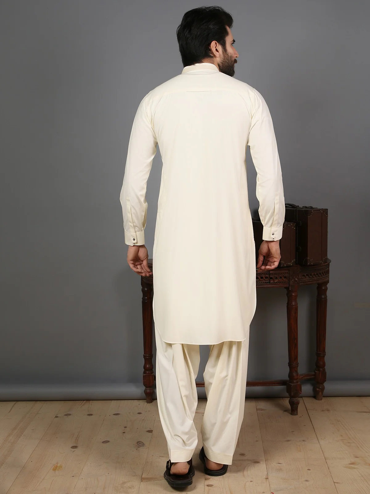 Men's Cream Shalwar Kameez - EMTKS19-021 - Image 3