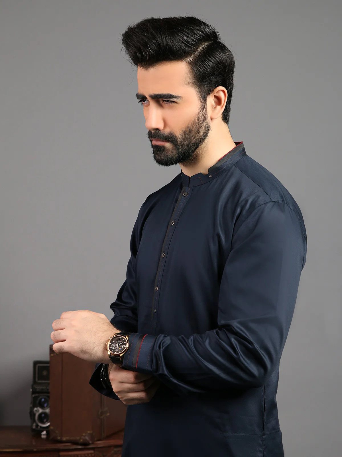 Men's Navy Shalwar Kameez - EMTKS19-024 - Image 2
