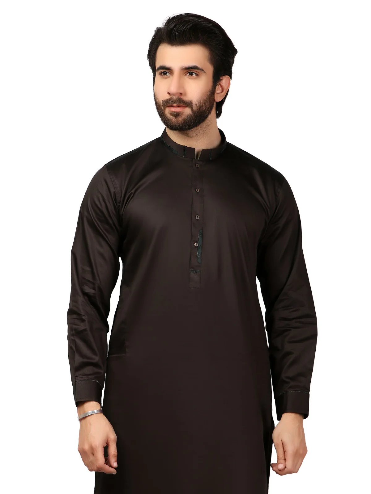Men's Chocolate Brown Shalwar Kameez - EMTKS19-025 - Image 2