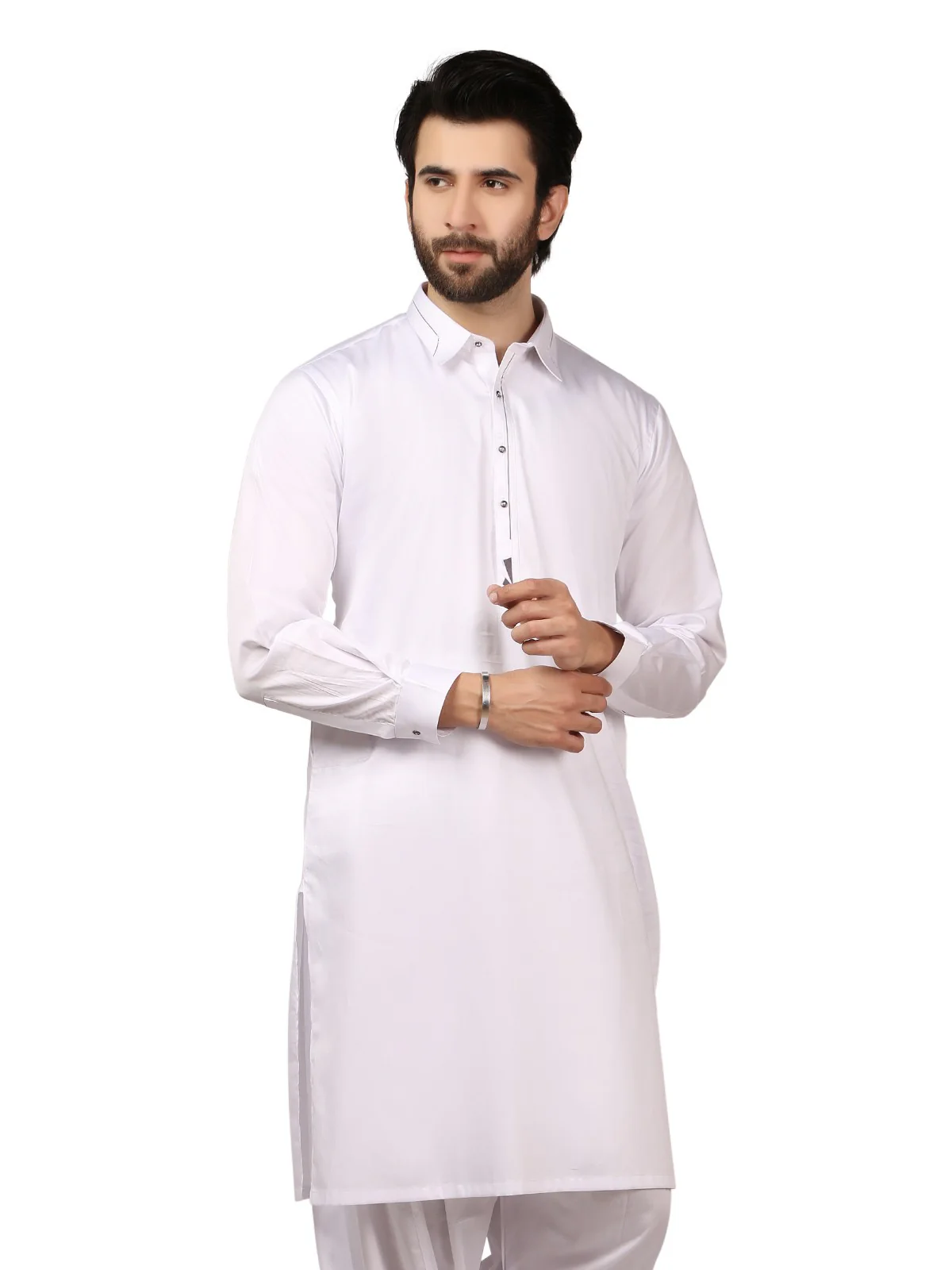 Men's White Shalwar Kameez - EMTKS19-026 - Image 2