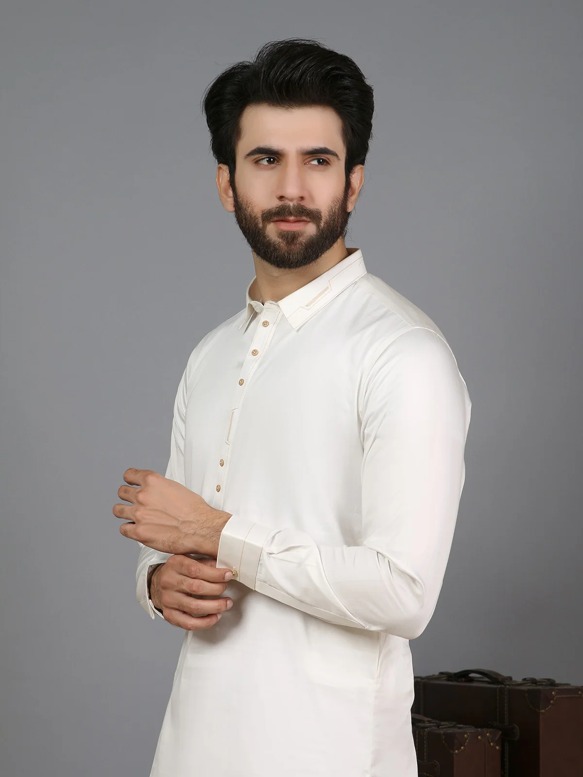 Men's Off White Shalwar Kameez - EMTKS19-027 - Image 3
