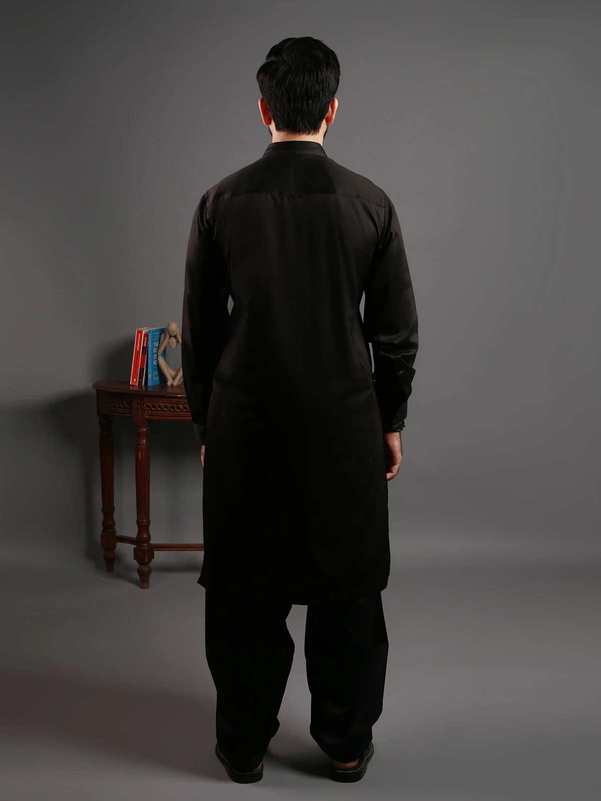 Men's Black Shalwar Kameez - EMTKS19-028 - Image 3