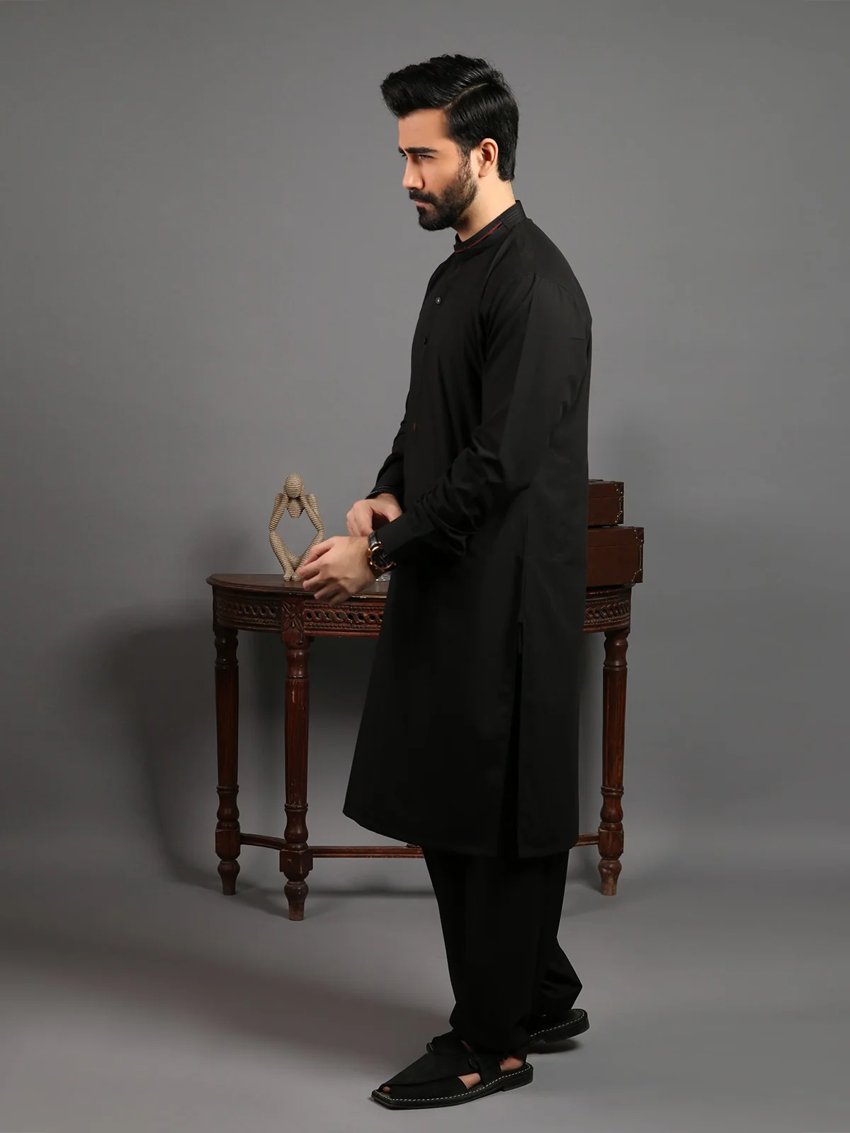 Men's Black Shalwar Kameez - EMTKS19-030 - Image 3