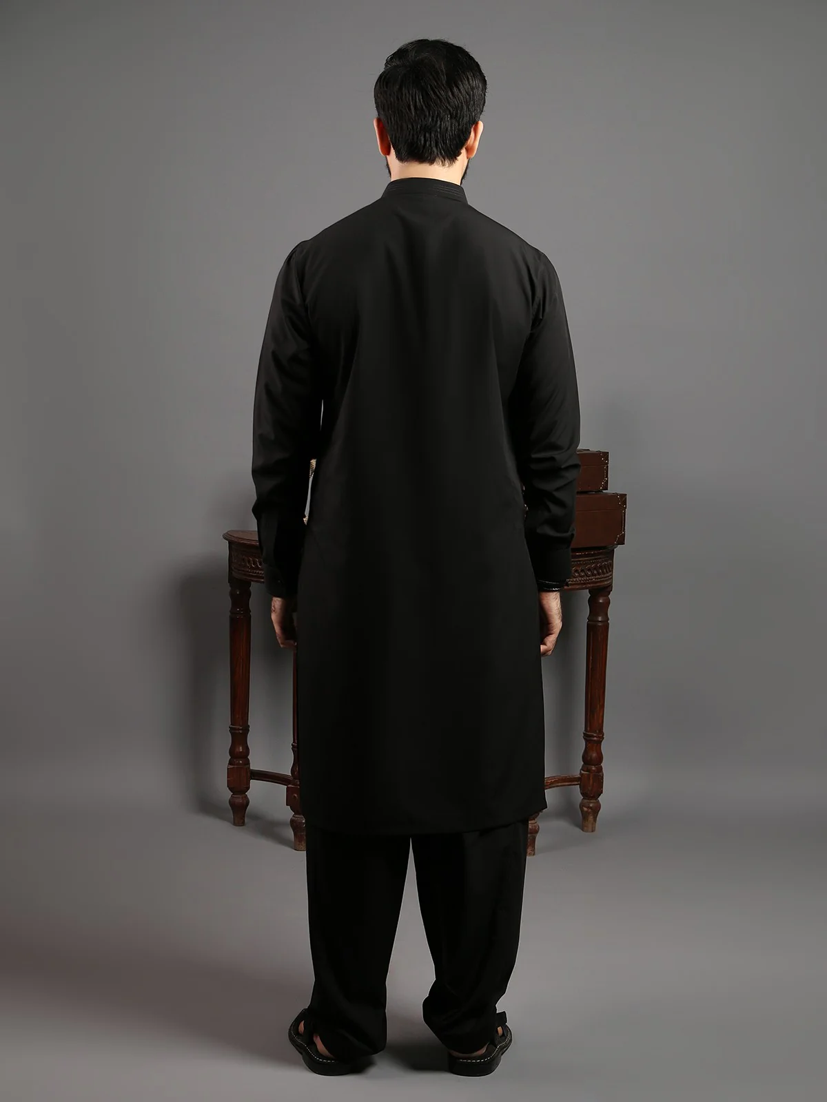 Men's Black Shalwar Kameez - EMTKS19-030 - Image 4