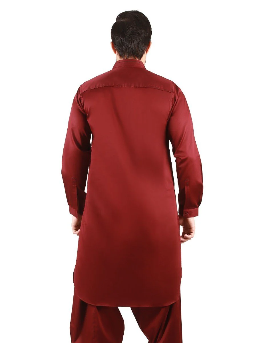 Men's Dark Maroon Shalwar Kameez - EMTKS19-031 - Image 3