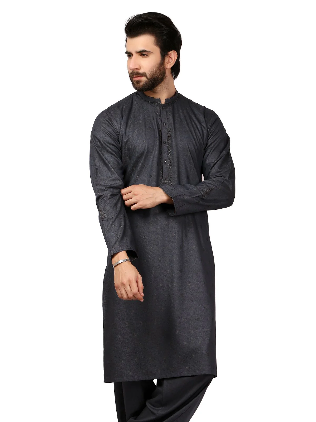 Men's Black Shalwar Kameez - EMTKS19-034 - Image 2