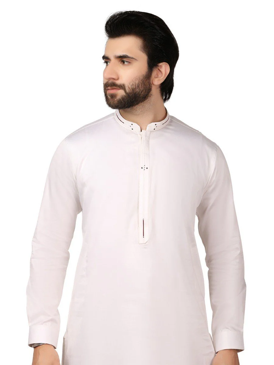 Men's Off White Shalwar Kameez - EMTKS19-036 - Image 2