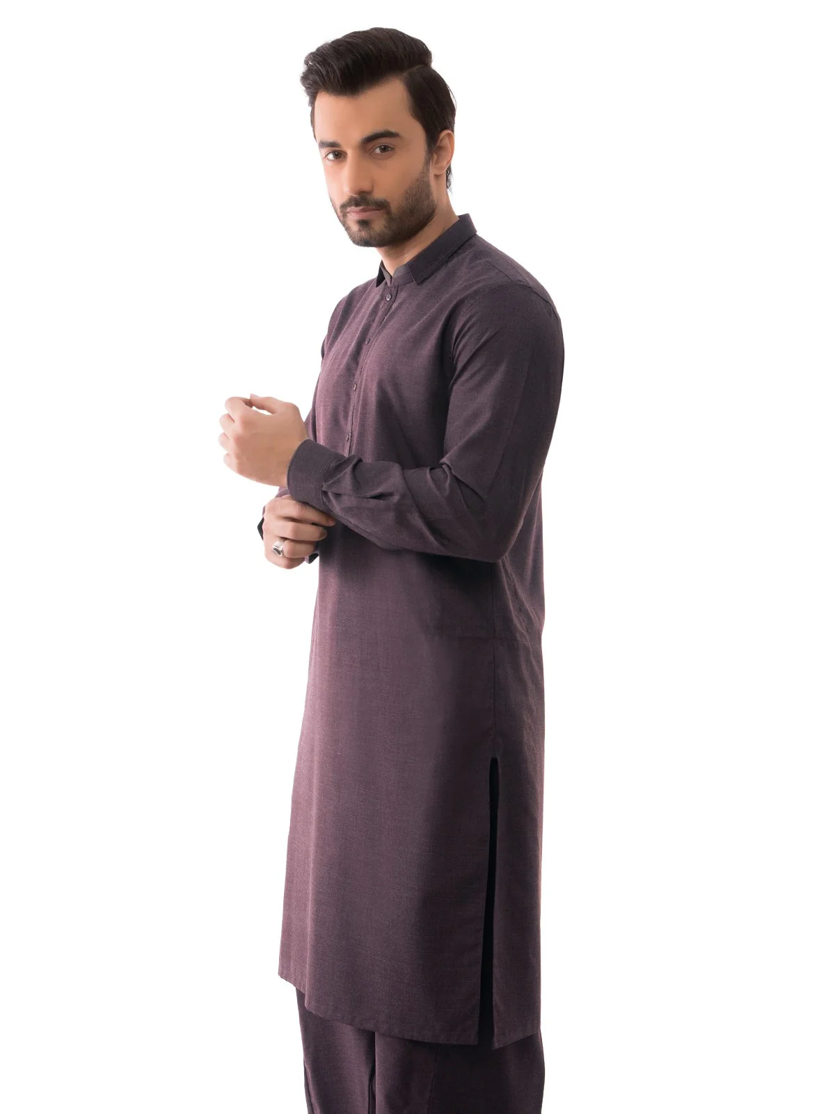 Men's Dark Burgundy Shalwar Kameez - EMTKS19-039 - Image 2