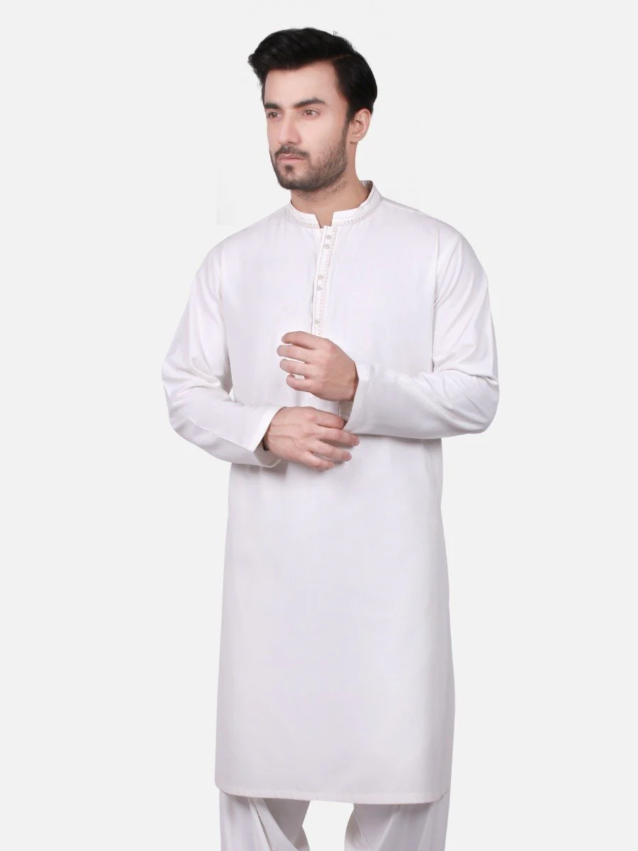 Men's Off White Shalwar Kameez - EMTKS19S-40690