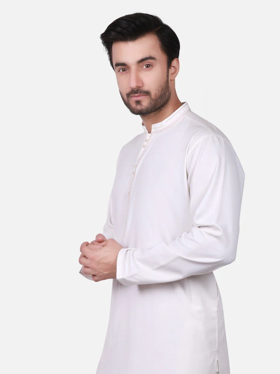 Men's Off White Shalwar Kameez - EMTKS19S-40690 - Image 2