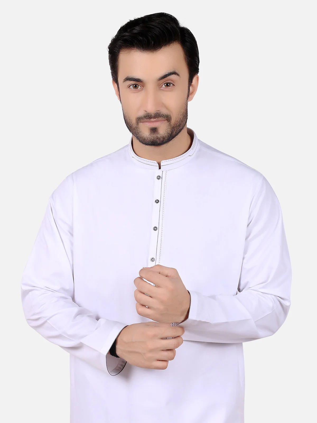 Men's White Shalwar Kameez - EMTKS19S-40695 - Image 2