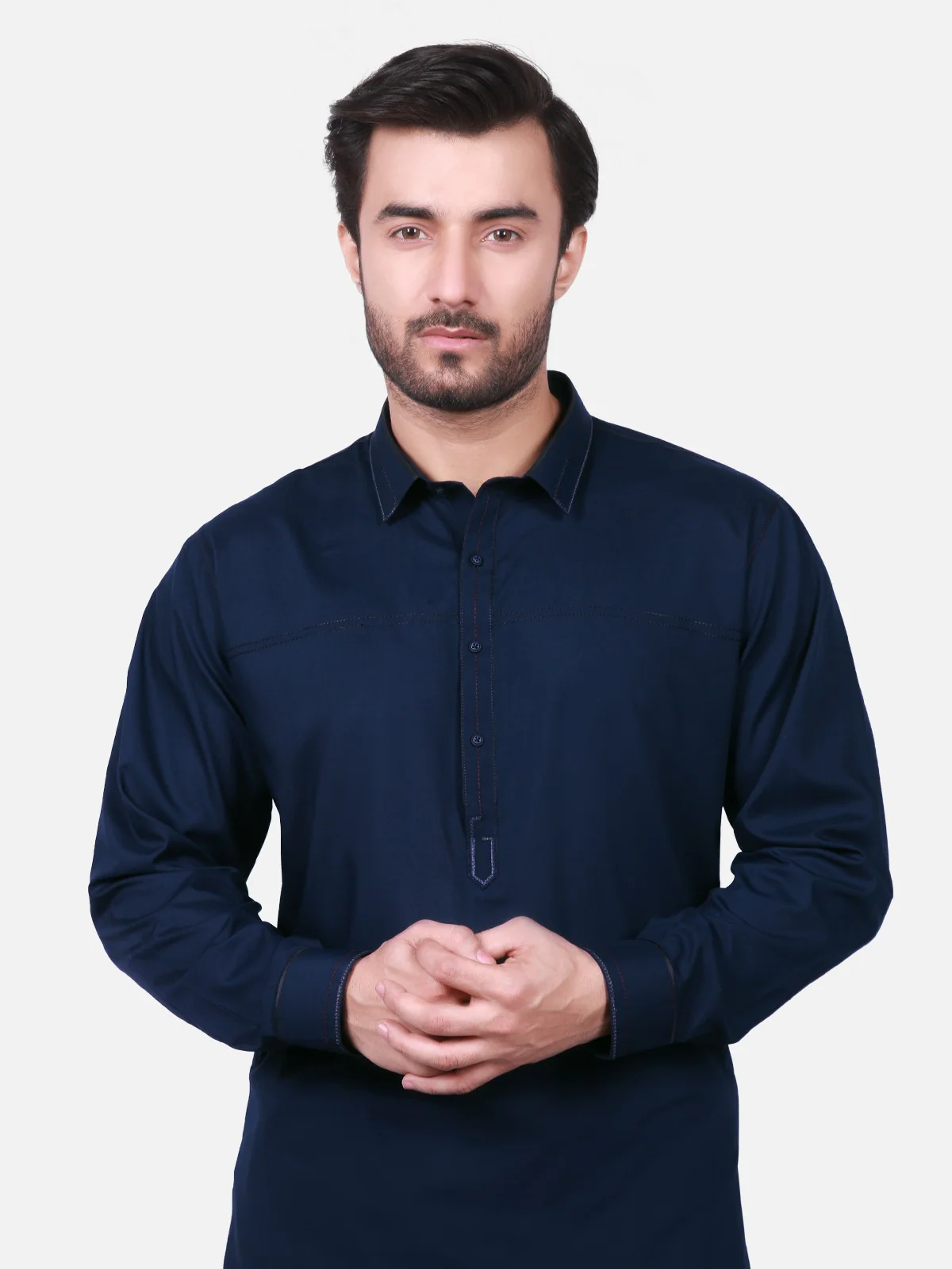 Men's Navy Blue Shalwar Kameez - EMTKS19S-40700 - Image 2