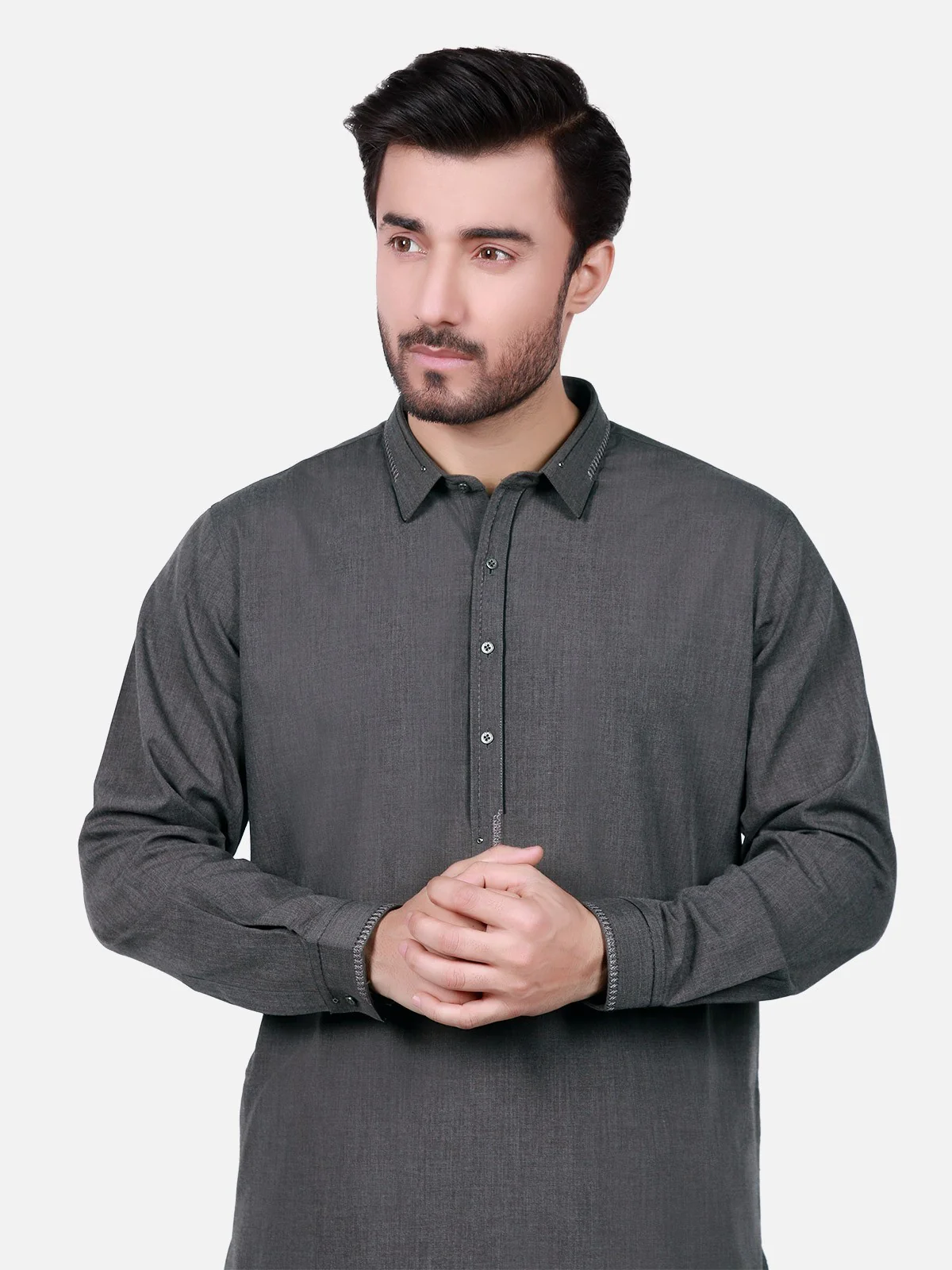 Men's Dark Grey Shalwar Kameez - EMTKS19S-40722 - Image 2