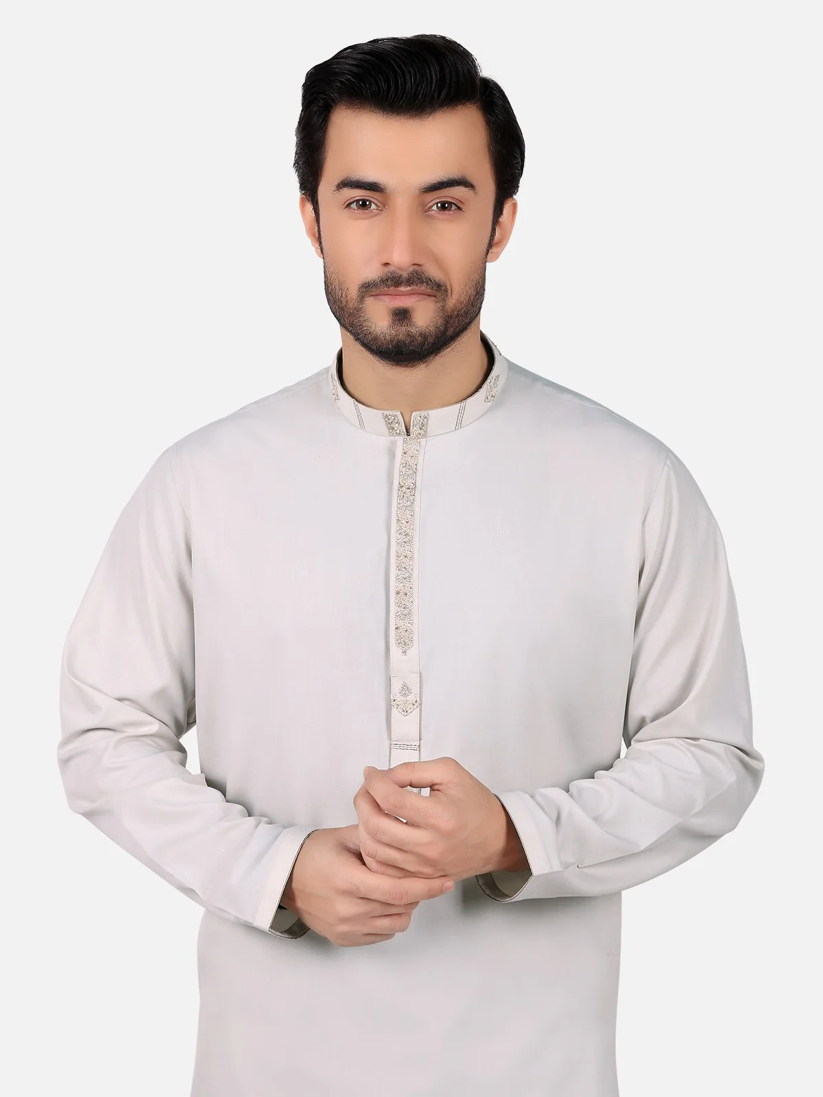 Men's Pearl White Shalwar Kameez - EMTKS19S-40725 - Image 2