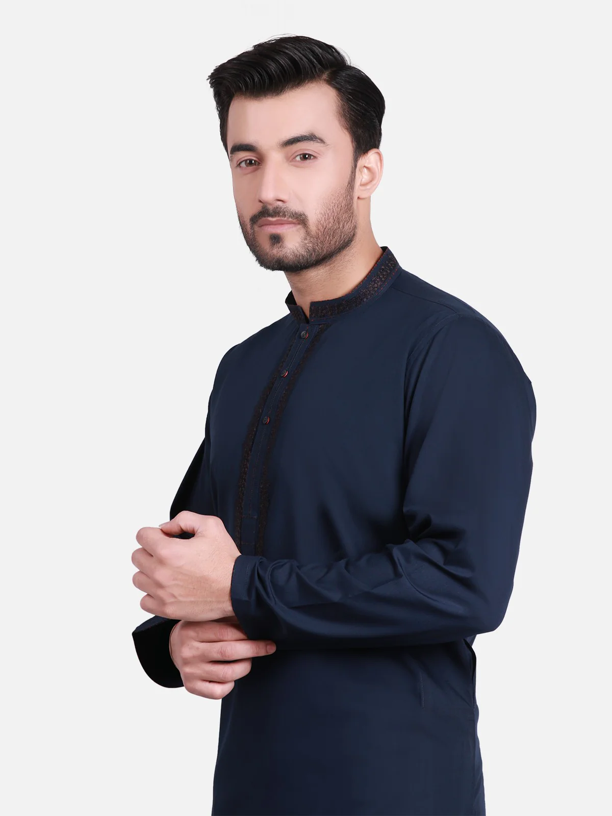 Men's Navy Blue Shalwar Kameez - EMTKS19S-40728 - Image 2