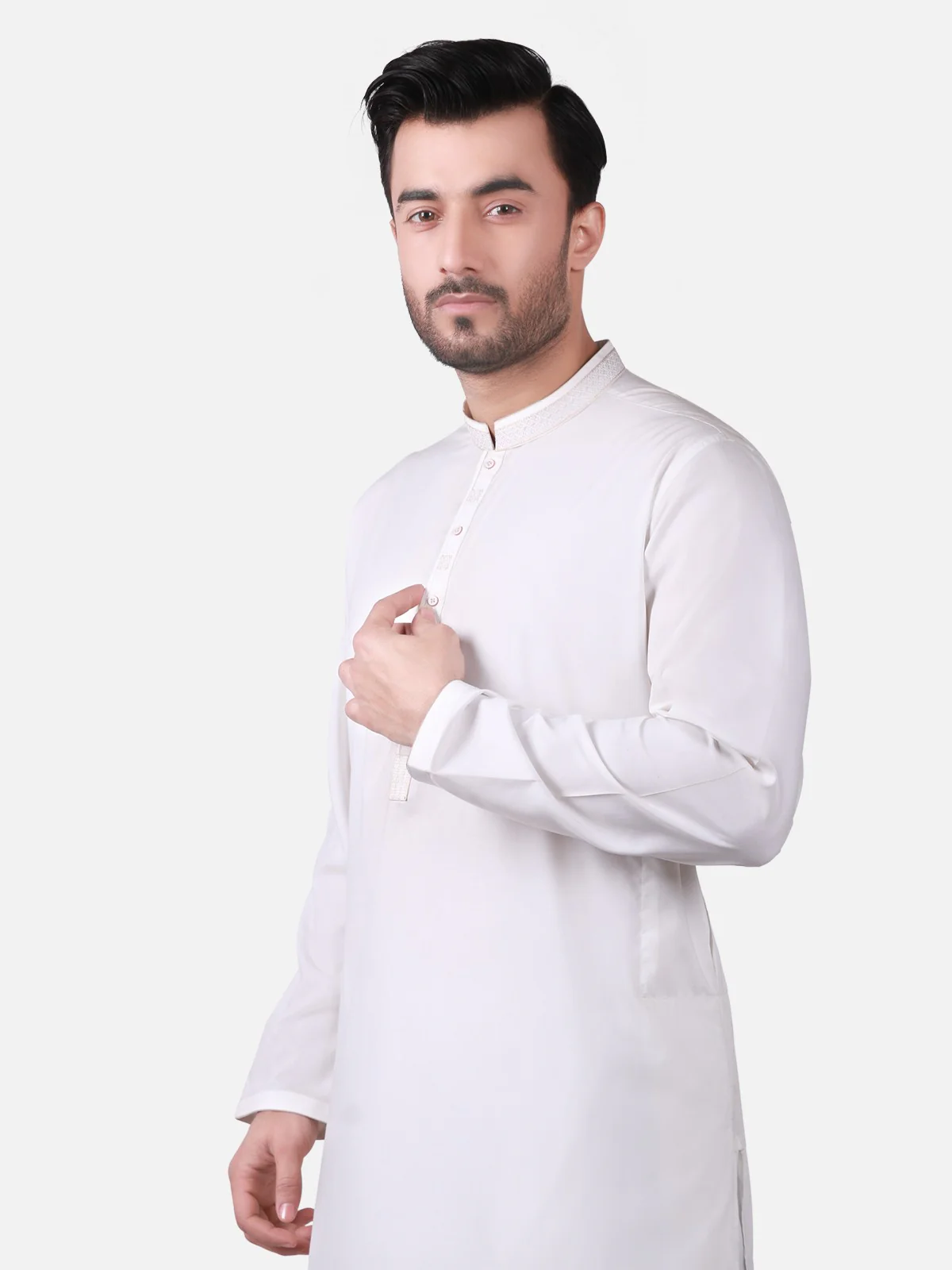 Men's Off White Shalwar Kameez - EMTKS19S-40731 - Image 2