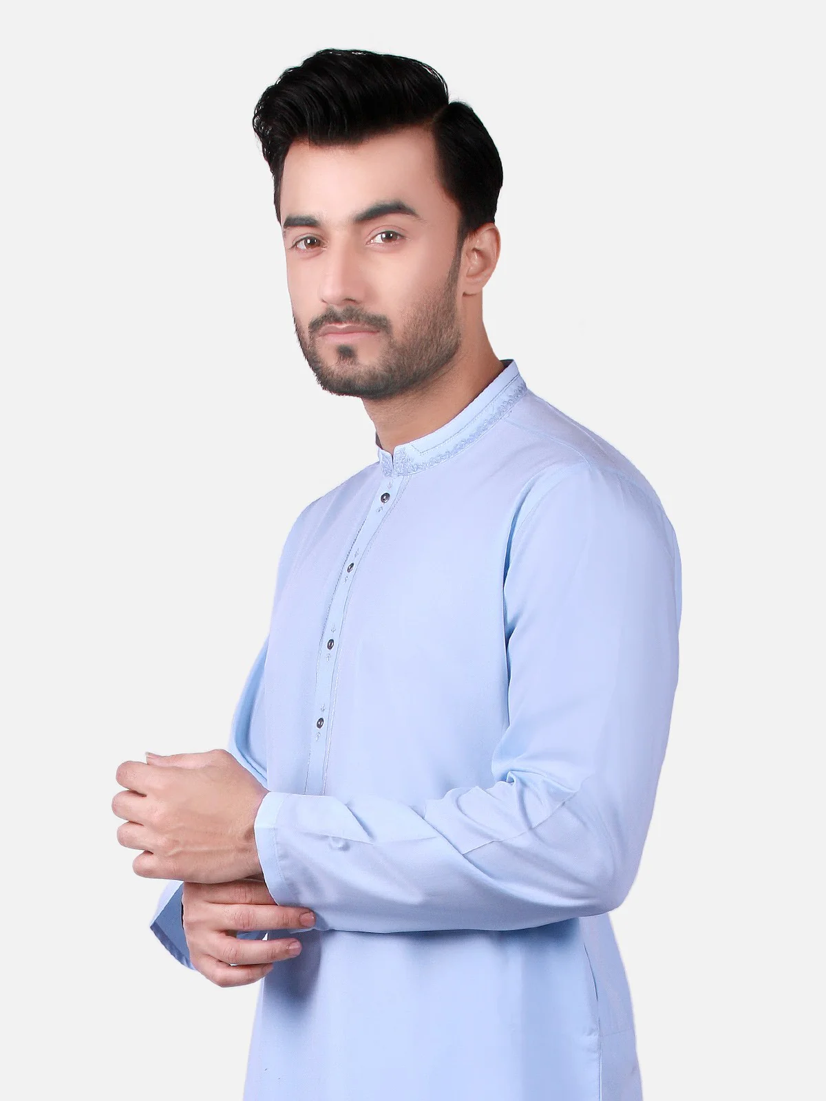 Men's Sky Blue Shalwar Kameez - EMTKS19S-40734 - Image 2
