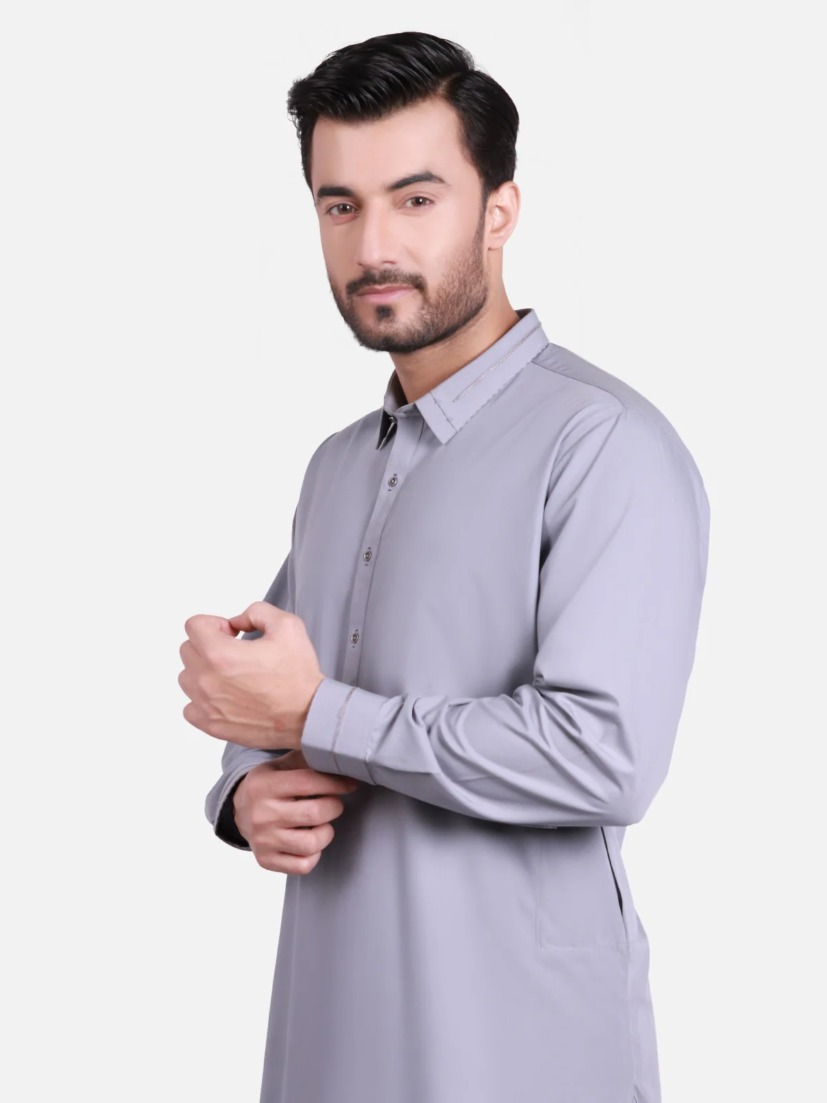 Men's Light Grey Shalwar Kameez - EMTKS19S-40738 - Image 2