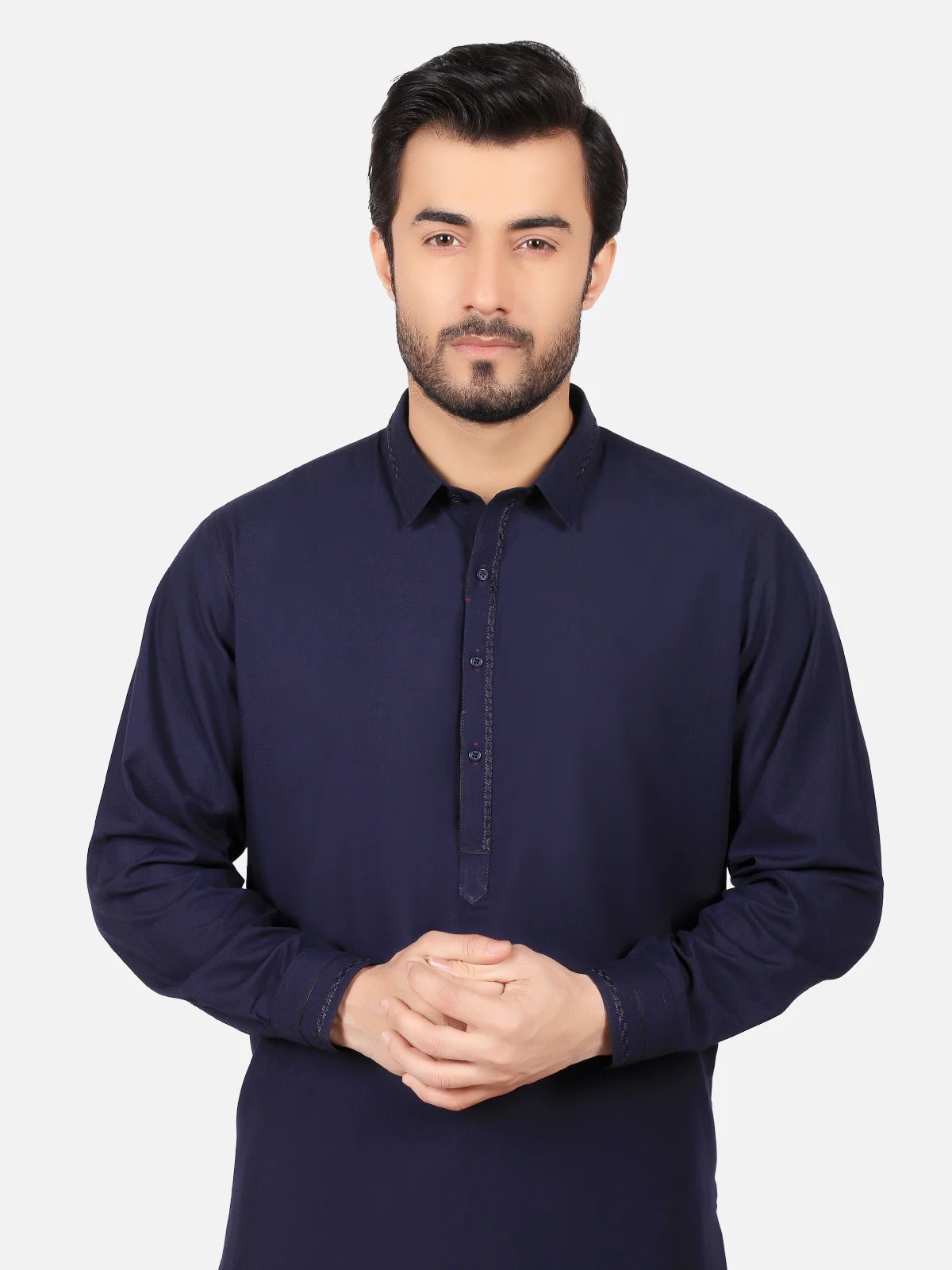 Men's Navy Blue Shalwar Kameez - EMTKS19S-40742 - Image 2