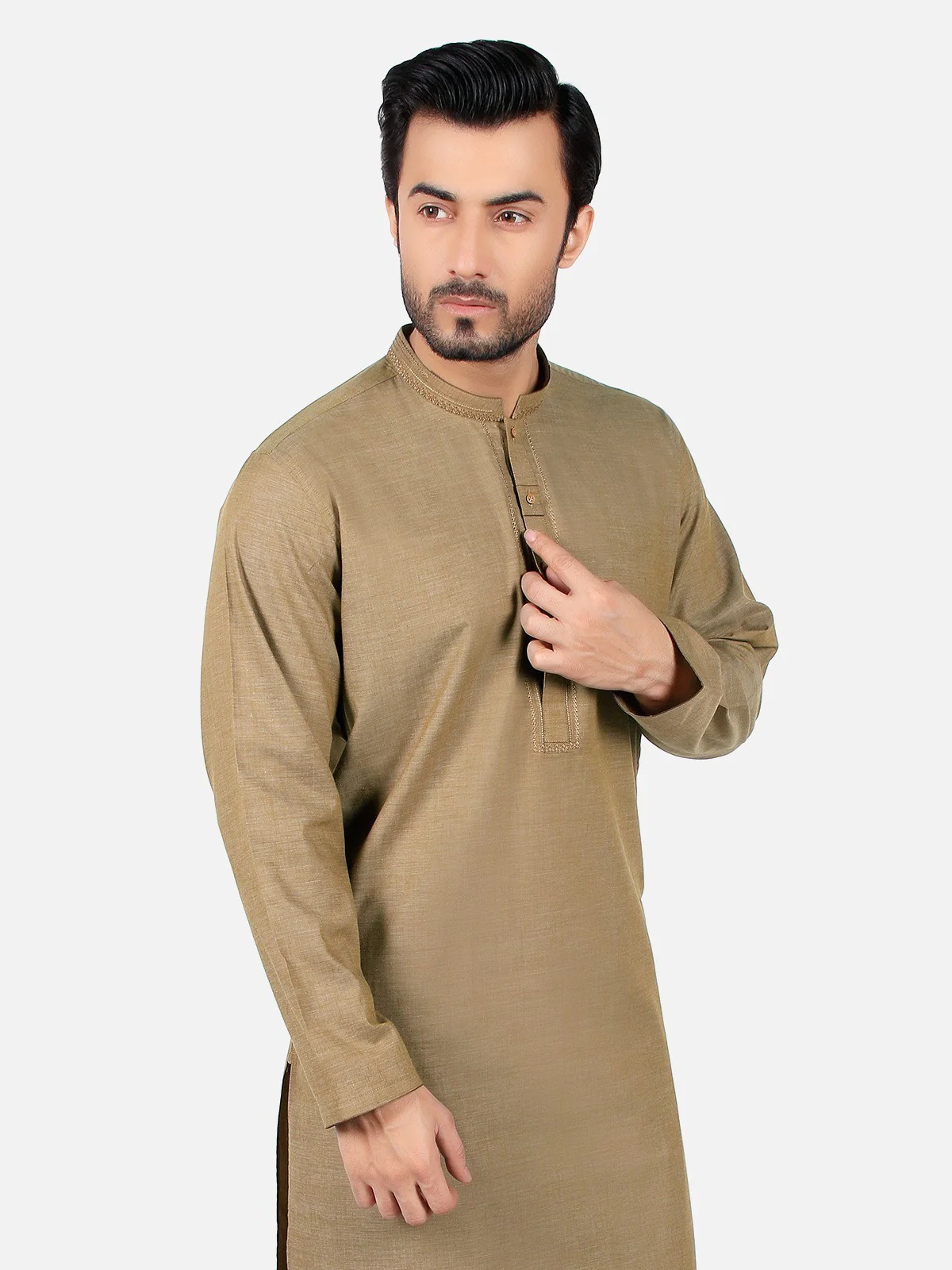 Men's Light Mehndi Shalwar Kameez - EMTKS19S-40746 - Image 2