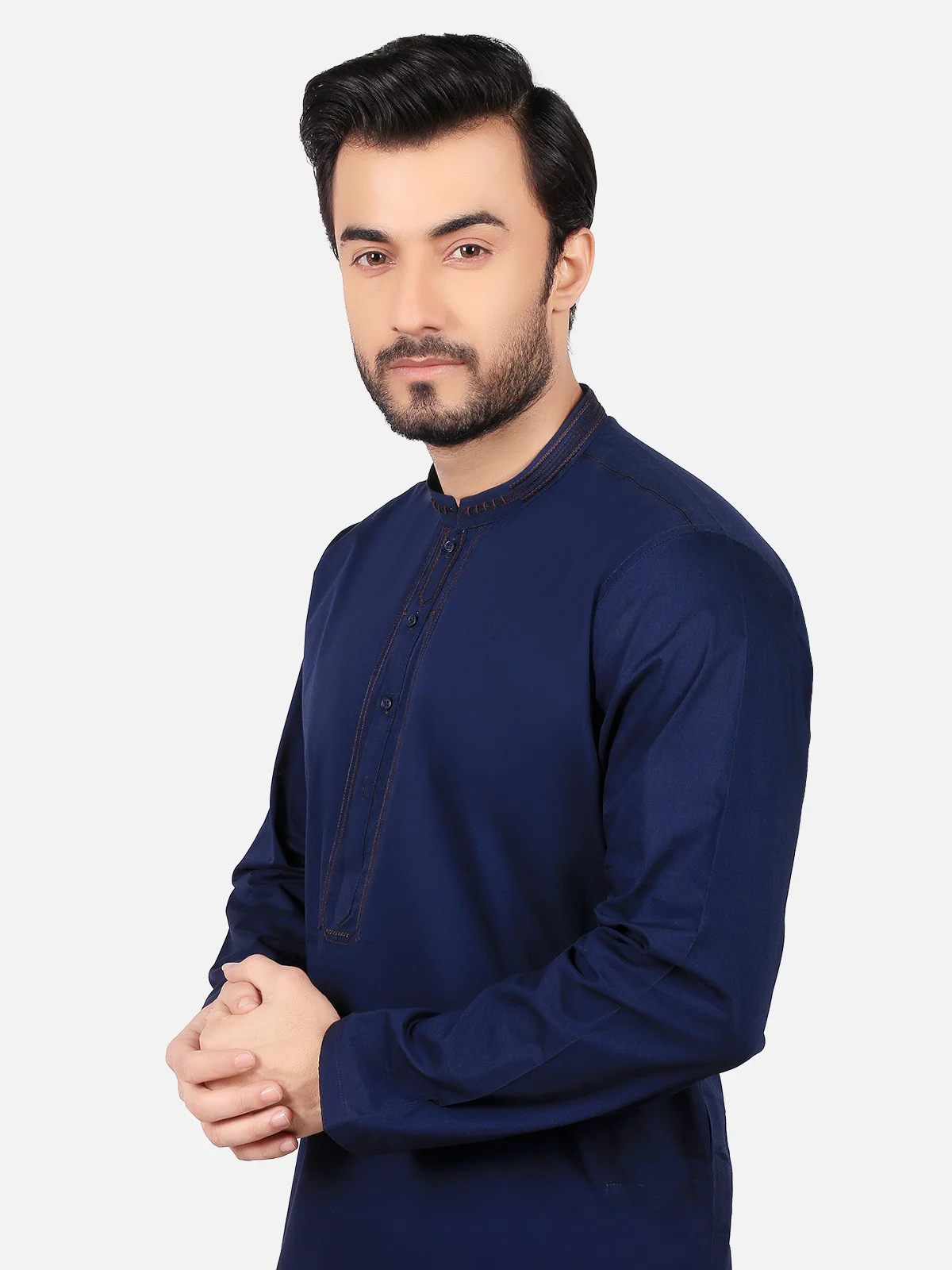 Men's Navy Blue Shalwar Kameez - EMTKS19S-40747 - Image 2