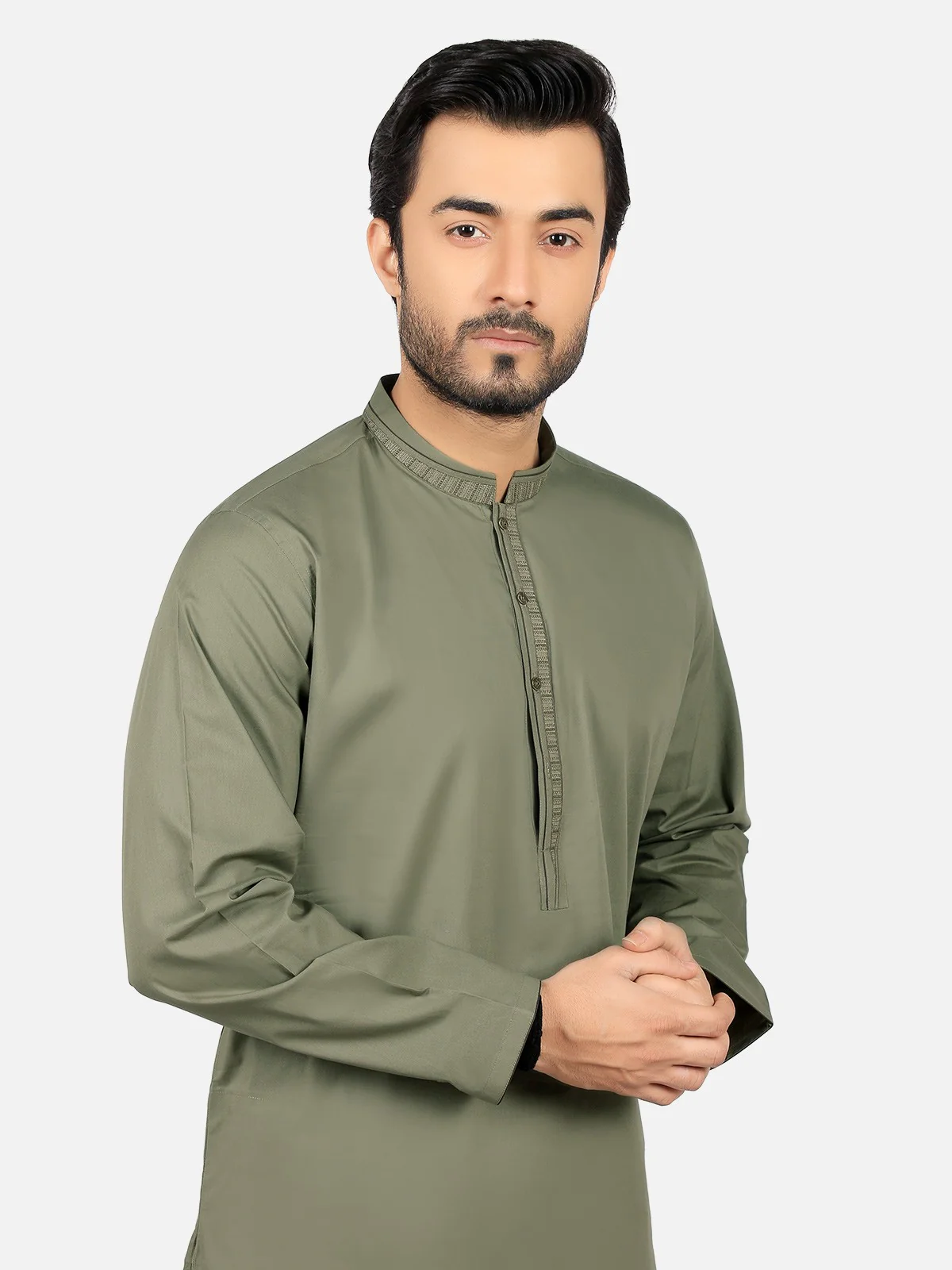 Men's Olive Green Shalwar Kameez - EMTKS19S-40748 - Image 2