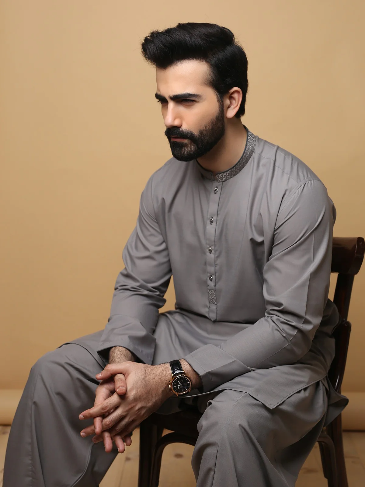Men's Grey Shalwar Kameez - EMTKS19S-40751 - Image 2