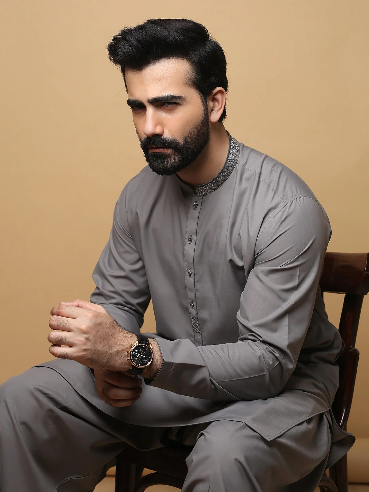 Men's Grey Shalwar Kameez - EMTKS19S-40751 - Image 3