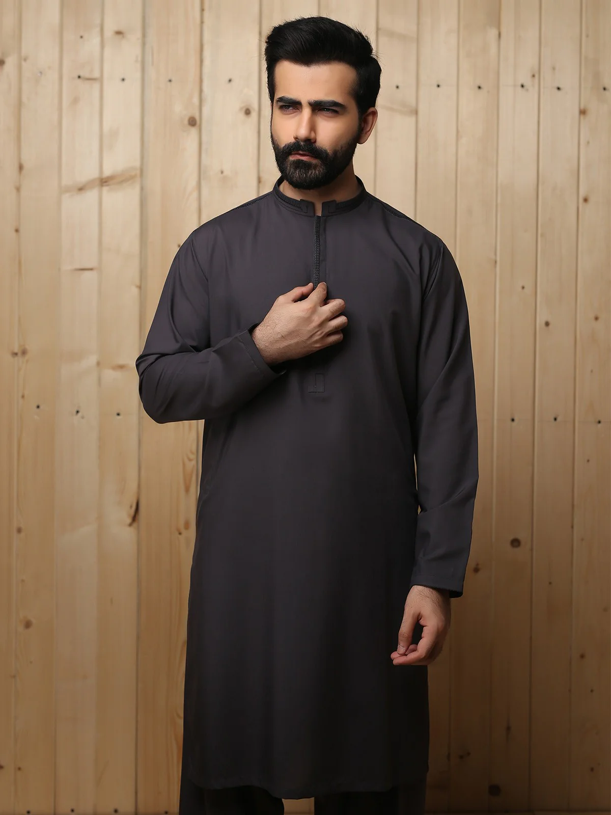Men's Dark Grey Shalwar Kameez - EMTKS19S-40754 - Image 2