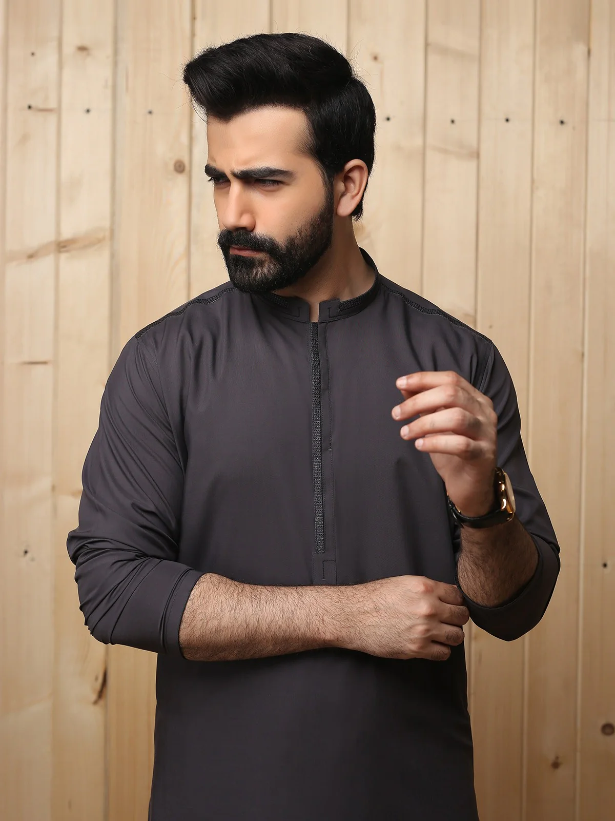 Men's Dark Grey Shalwar Kameez - EMTKS19S-40754 - Image 3