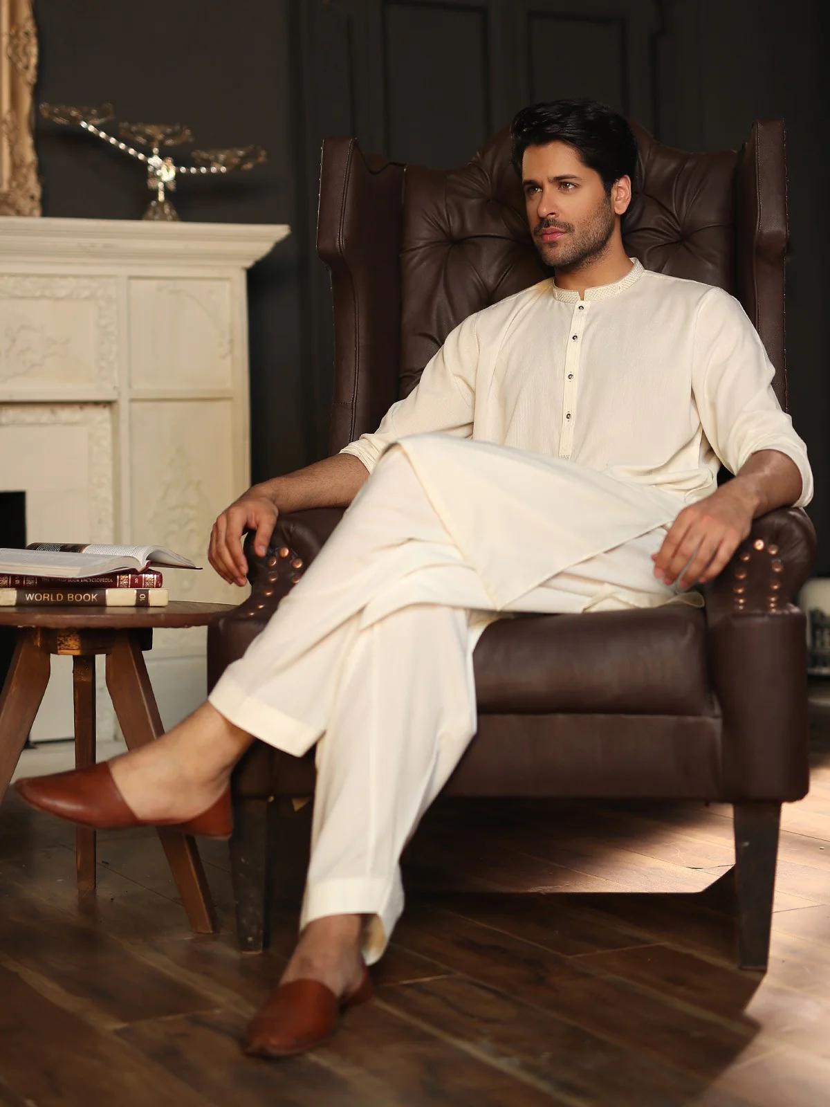 Men's Off White Shalwar Kameez - EMTKS19S-40757 - Image 2