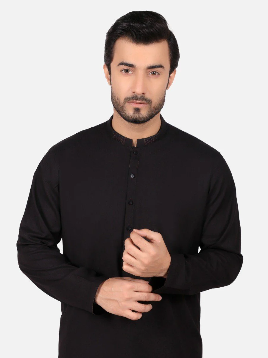 Men's Black Shalwar Kameez - EMTKS19S-40758 - Image 2