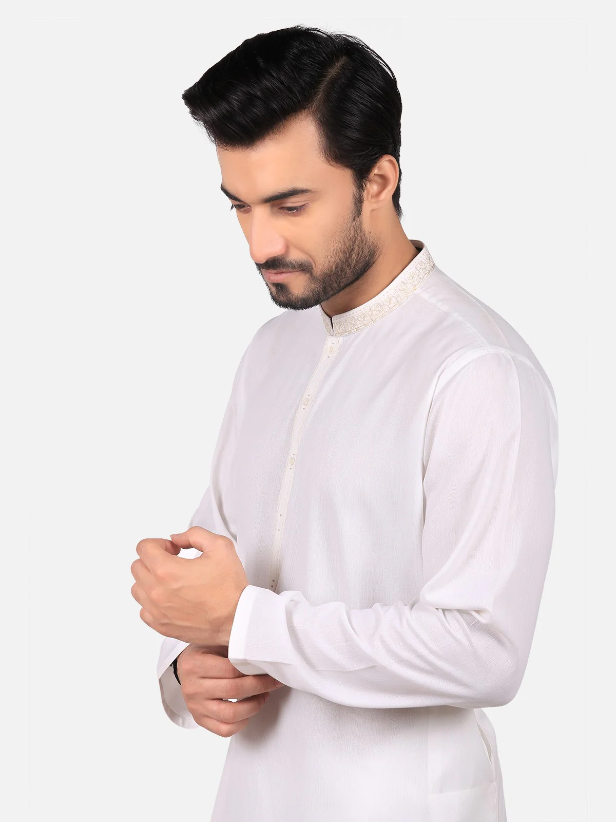 Men's Off White Shalwar Kameez - EMTKS19S-40759 - Image 2