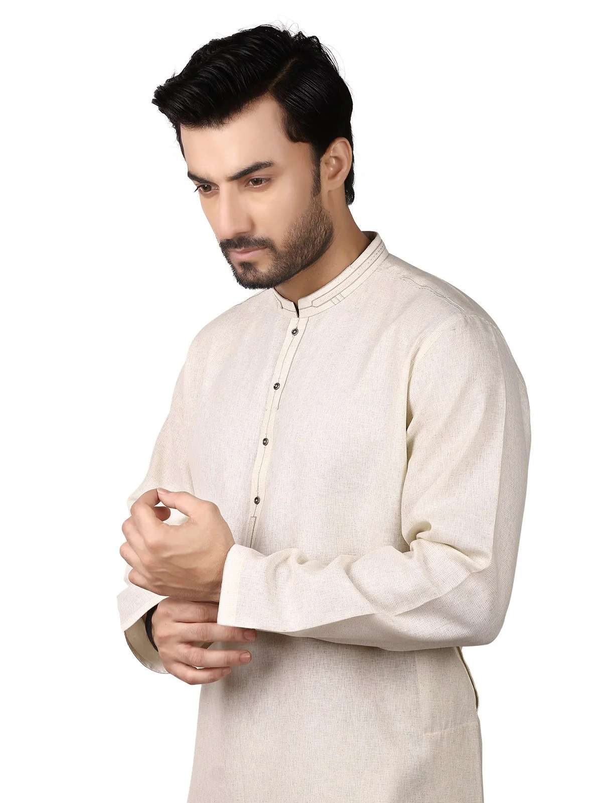 Men's Cream Shalwar Kameez - EMTKS19S-40761 - Image 2
