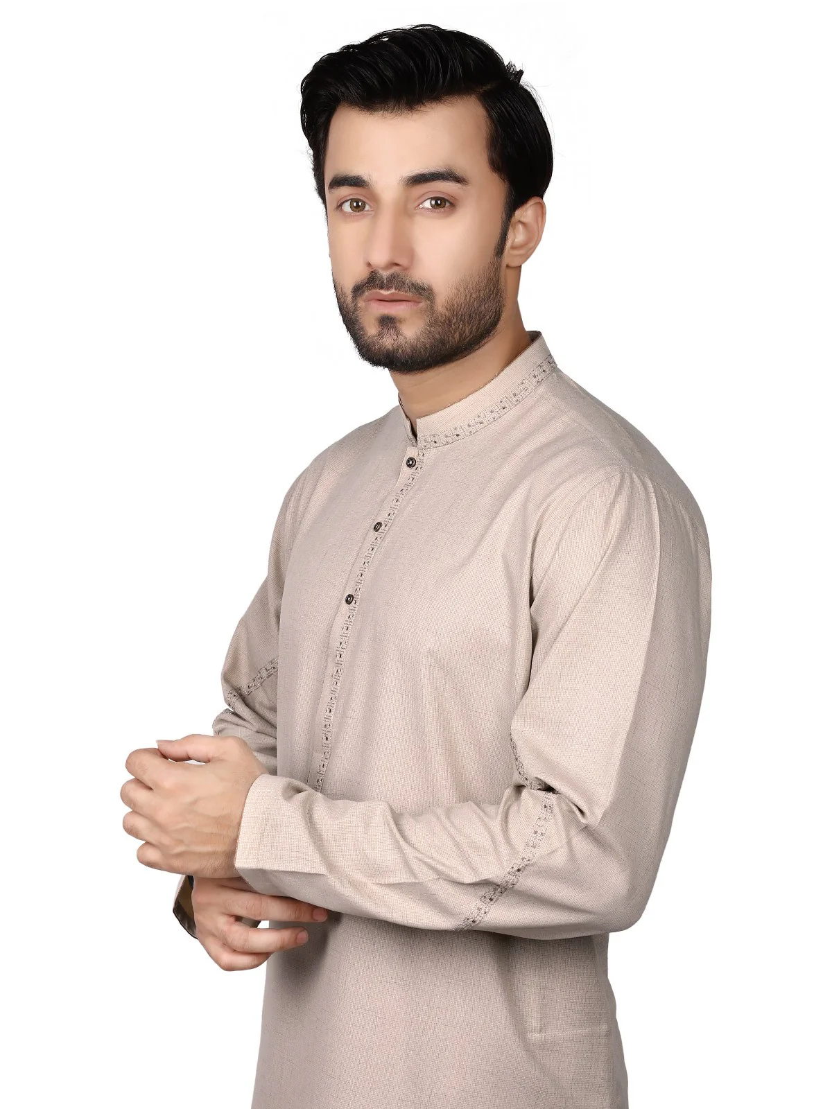 Men's Beige Shalwar Kameez - EMTKS19S-40764 - Image 2