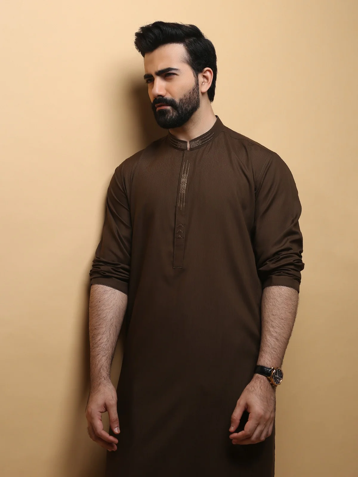 Men's Dark Olive Shalwar Kameez - EMTKS19S-40765 - Image 2