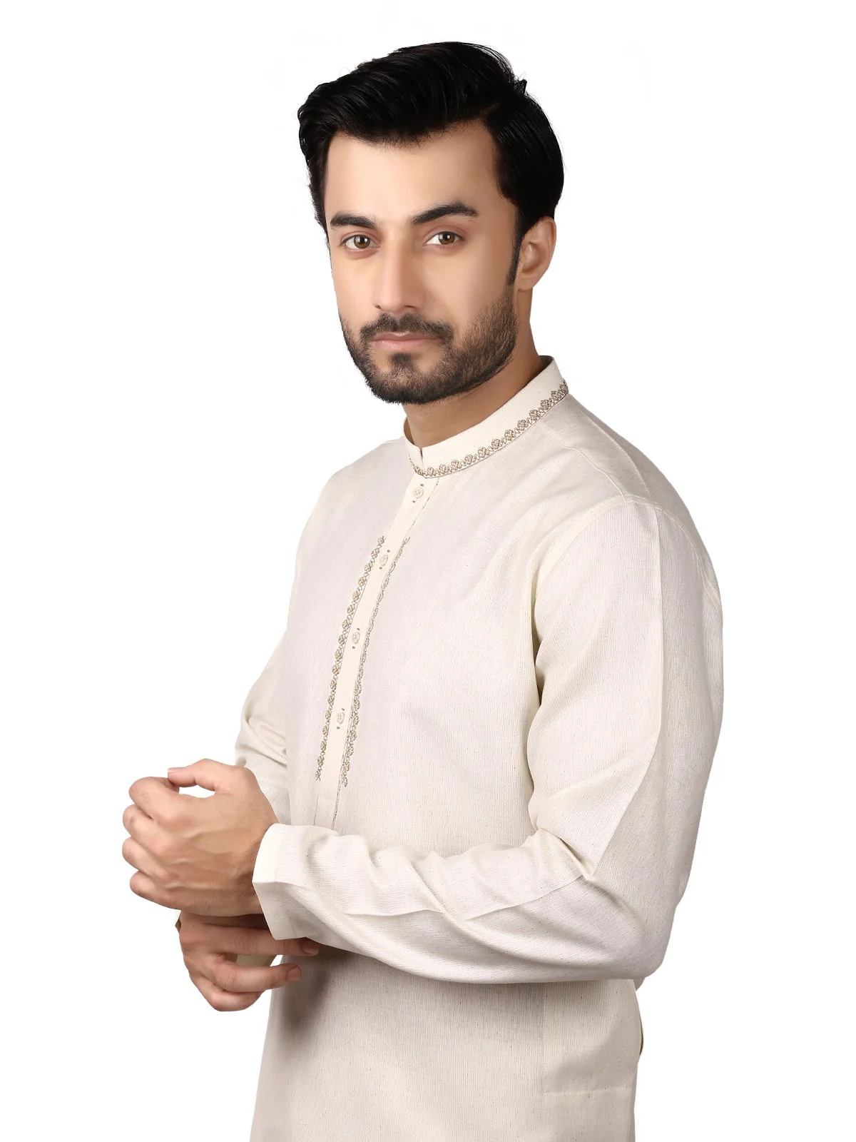 Men's Cream Shalwar Kameez - EMTKS19S-40766 - Image 2