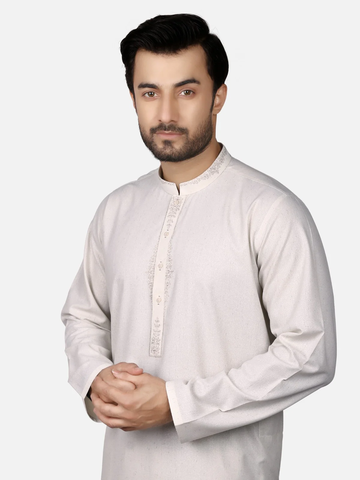 Men's Pearl White Shalwar Kameez - EMTKS19S-40768 - Image 2