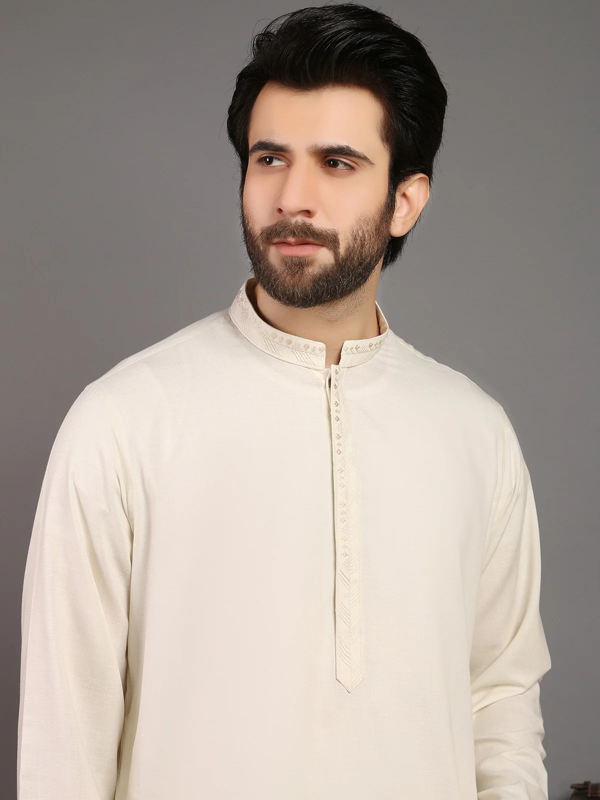 Men's Pearl White Shalwar Kameez - EMTKS19S-40769 - Image 4