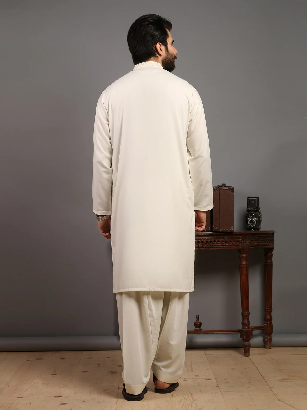 Men's Pearl White Shalwar Kameez - EMTKS19S-40769 - Image 5