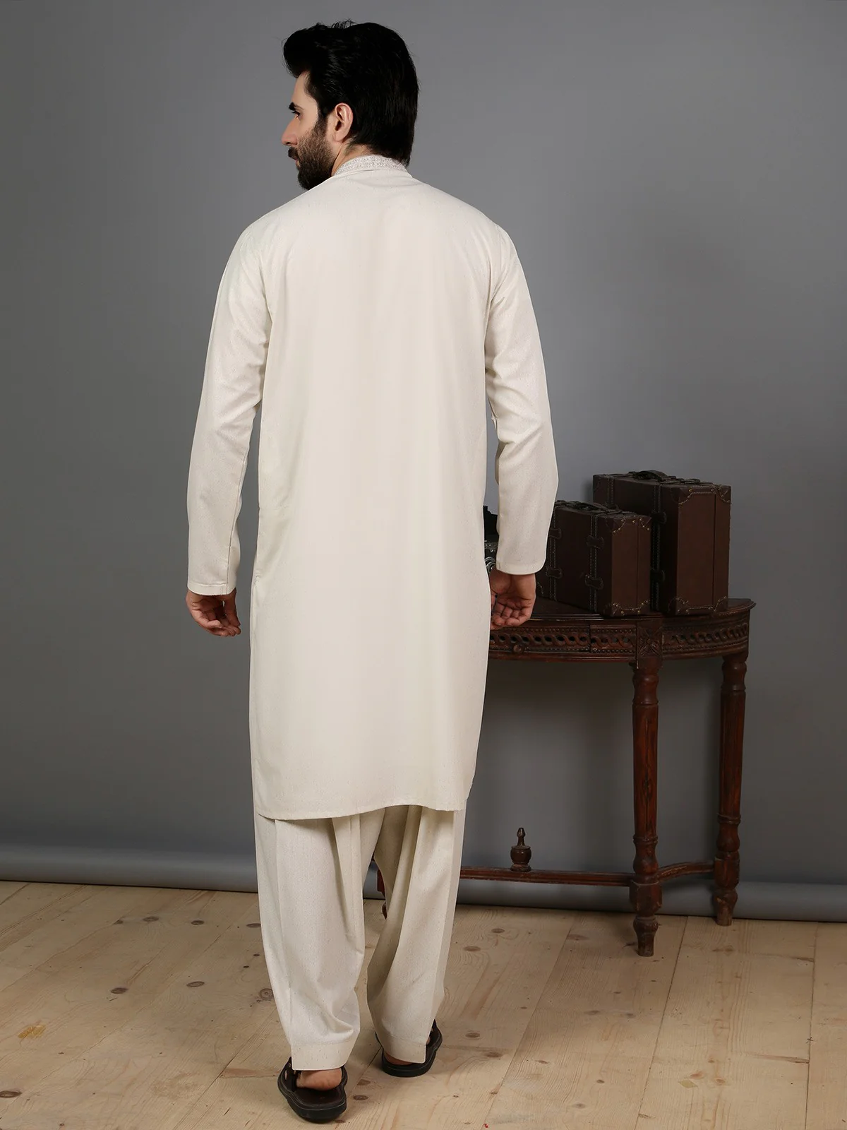 Men's Oatmeal Shalwar Kameez - EMTKS19S-40770 - Image 4