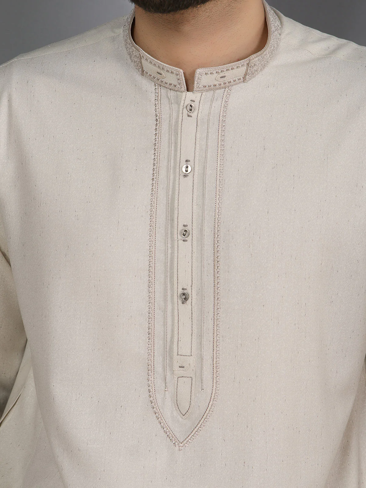 Men's Oatmeal Shalwar Kameez - EMTKS19S-40770 - Image 5