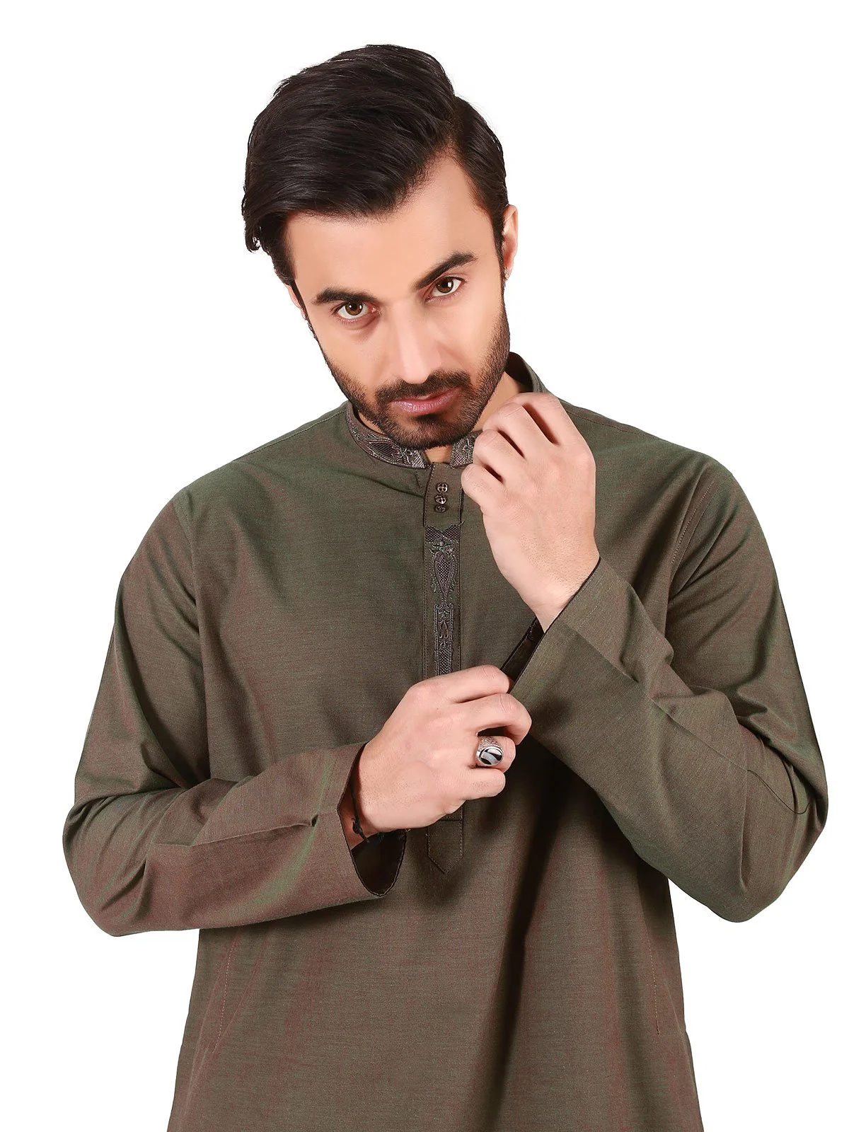 Men's Mehndi Shalwar Kameez - EMTKS19S-40771 - Image 2