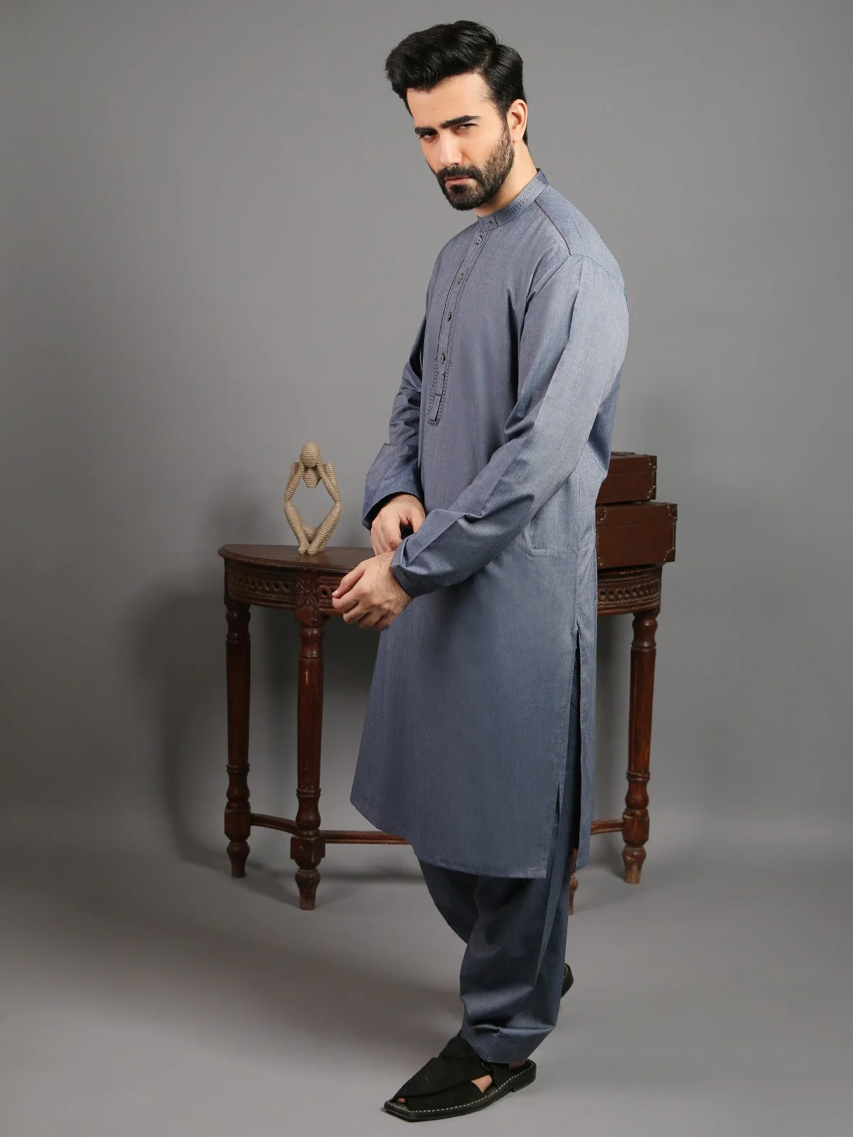 Men's Blue Shalwar Kameez - EMTKS19S-40773 - Image 2