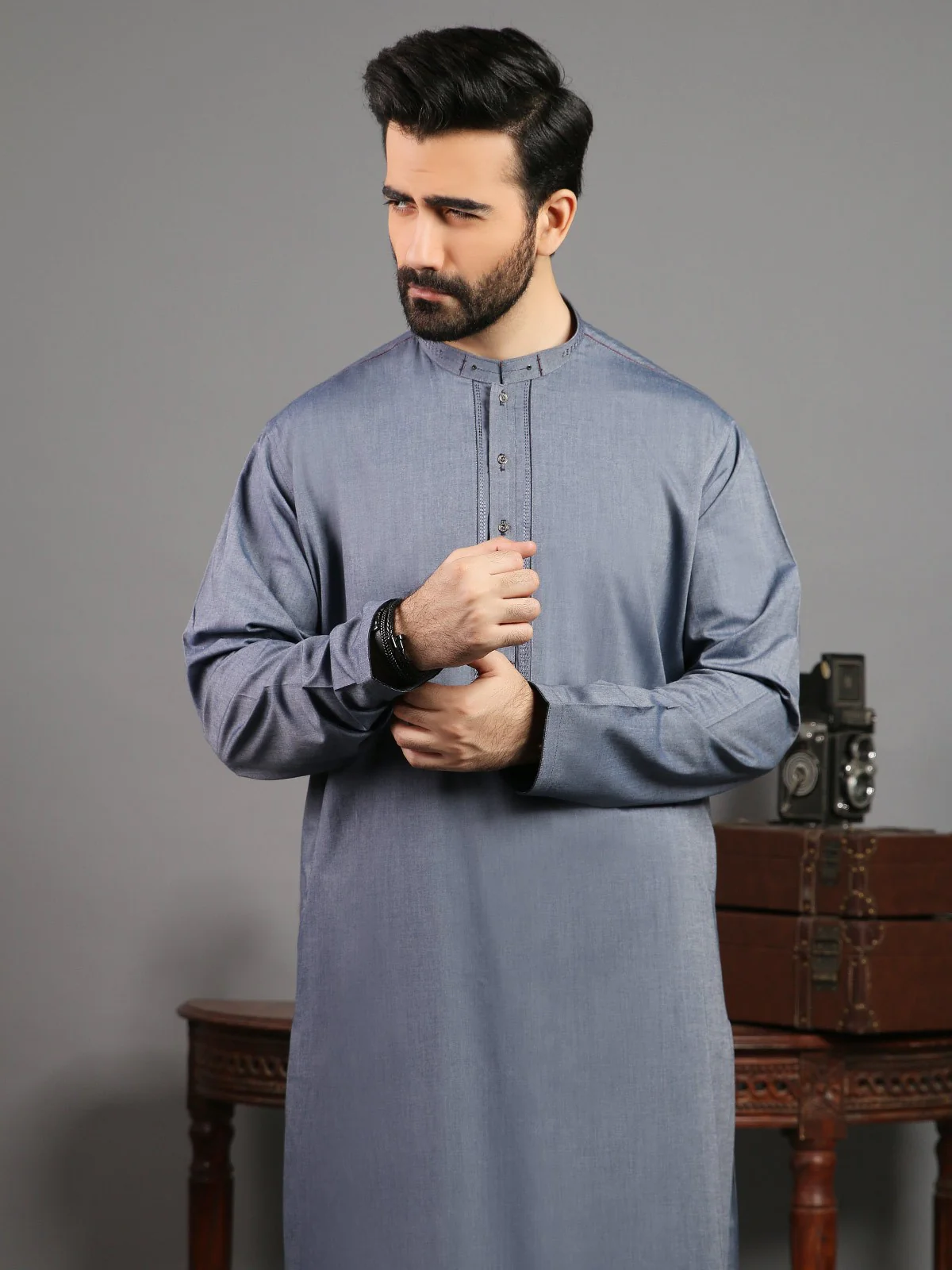 Men's Blue Shalwar Kameez - EMTKS19S-40773 - Image 3