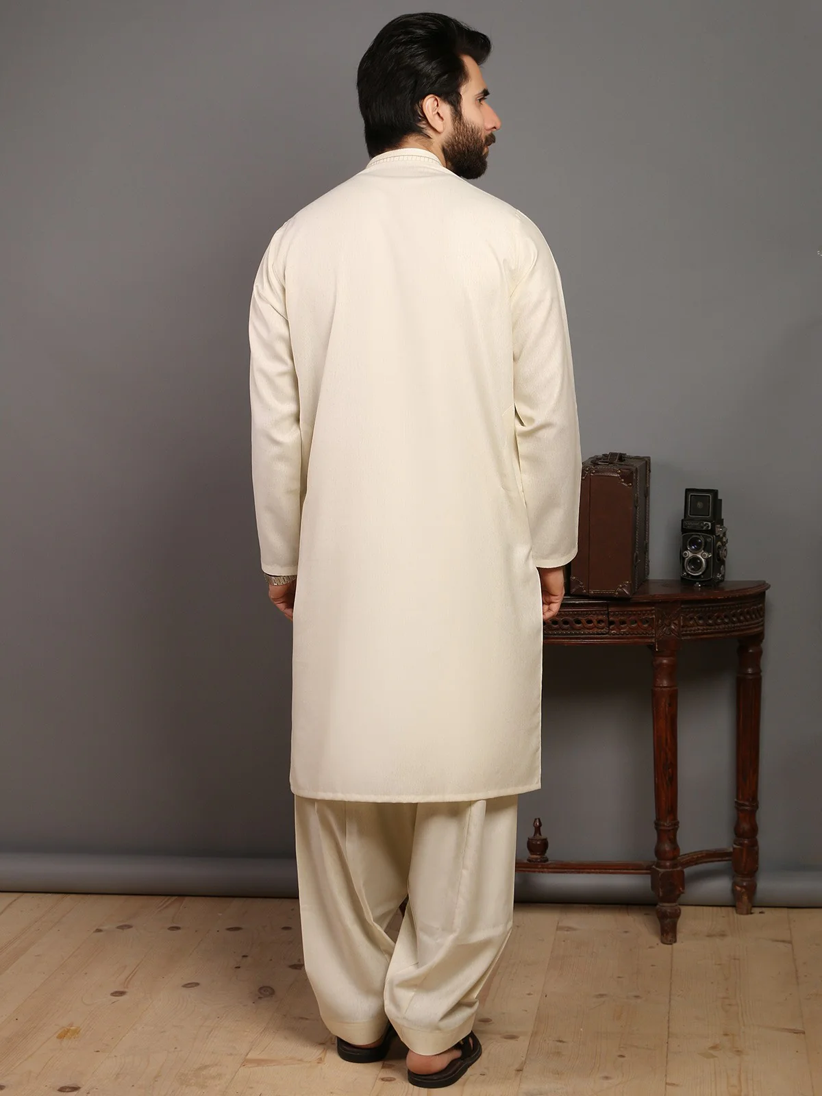 Men's Cream Shalwar Kameez - EMTKS19S-40779 - Image 3